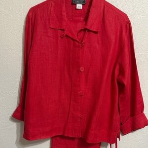 Collection B Women's Red Button Down Shirt /Pant Suit
